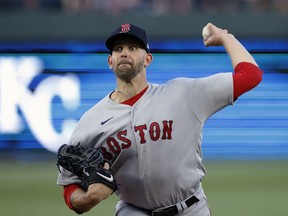 Boston Red Sox pitcher James Paxton throws during the first inning of the team's baseball game against the Kansas City Royals in Kansas City, Mo., Friday, Sept. 1, 2023.