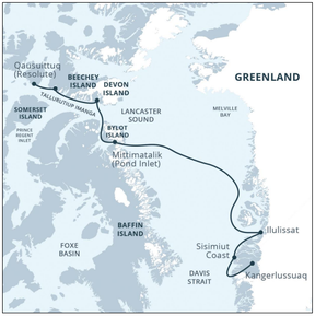 Adventure Canada route map for the High Arctic Explorer.