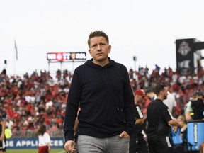 Toronto FC interim head coach Terry Dunfield looks on before the start of MLS action against Real Salt Lake, in Toronto, Saturday, July 1, 2023.