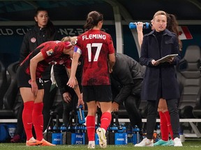 Canada coach Bev Priestman looks on during Group B soccer action against Australia at the FIFA Women's World Cup in Melbourne, Australia, Monday, July 31, 2023. Citing scheduling issues, Canada Soccer has opted not to field a women's team in the upcoming Pan American Games.