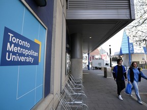 Toronto Metropolitan University says the its men's soccer team will play its home opener this weekend despite an ongoing investigation into what the school describes as "serious and concerning behaviour." Students make their way around the renamed Toronto Metropolitan University on Wednesday, April 26, 2023.