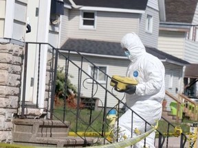 The scene of a homicide at 185 John St., in Sault Ste. Marie, Ont., on Saturday, Sept. 9, 2023.