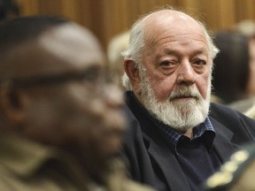 FILE - Barry Steenkamp, the father of Reeva Steenkamp sits in the High Court for the re-sentencing proceedings of Oscar Pistorius, in Pretoria, South Africa, Monday, June 13, 2016. A family spokesperson says the father of Reeva Steenkamp, the woman who was fatally shot by Olympic runner Oscar Pistorius, has died. He was 80. Family lawyer and spokesperson Tania Koen confirmed Barry Steenkamp's death to The Associated Press on Friday, Sept. 15, 2023.