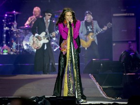 Steven Tyler is pictured performing at Download Festival.