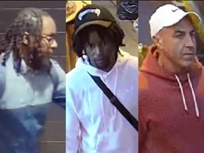 Investigators need help identifying three men suspected of being involved in the theft of more than $1 million in cash and high-end watches from a condo near Bay and Adelaide Sts. on Thursday, Sept. 14, 2023.