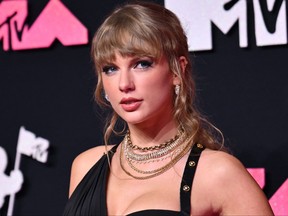 Singer Taylor Swift arrives for the MTV Video Music Awards at the Prudential Center in Newark, N.J., on Sept. 12, 2023.