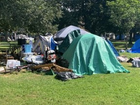 A dwelling at a tent city in Allan Gardens.