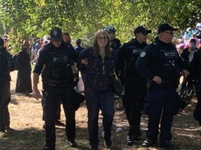 Julia Stevenson was charged by Toronto Police with having a weapon at a protest on Thursday, Sept. 21, 2023.