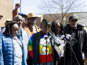 Gershun Freeman's family, attorney Ben Crump, and RowVaughn and Rodney Wells, the parents of Tyre Nichols, hold a press conference to address Freeman's death at Shelby County Jail outside of the Shelby County Criminal Justice Center in Memphis, Tenn., March 17, 2023.