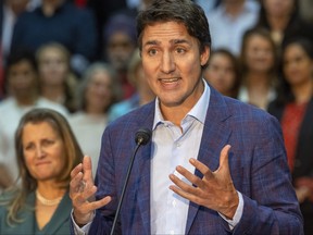 Primer Minister Justin Trudeau announced they would remove GST from construction of new rental apartments at the Liberal caucus meeting in London, Ont., on Thursday Sept. 14, 2023.