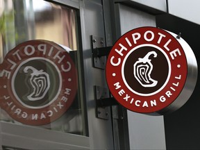 A Chipotle Mexican Grill sign is seen in New York City.