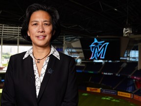 Miami Marlins general manager Kim Ng poses for a photo at Marlins Park in 2020.