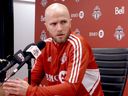 Toronto FC captain Michael Bradley speaks at a media availability earlier this season.