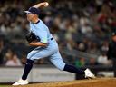 Chad Green #37 of the Toronto Blue Jays delivers a pitch in the seventh inning against the New York Yankees at Yankee Stadium on Sept. 20, 2023, in New York City.