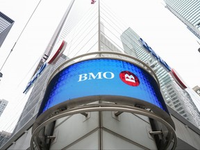 Bank of Montreal signage is pictured in the financial district in Toronto, Friday, Sept. 8, 2023.