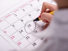 Close-up photo of calendar with a date circled.