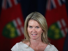 Jill Dunlop, now Ontario's Minister of Colleges and Universities, makes an announcement at the legislature in Toronto on Thursday, June 25, 2020.