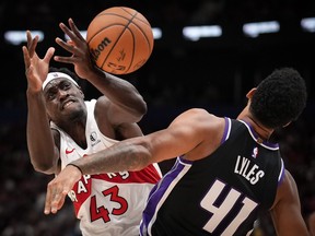 The Toronto Raptors' Pascal Siakam loses control of the ball.