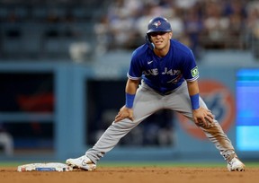 Daulton Varsho provided spectacular defence for the Jays, but his hitting was feeble at best. GETTY IMAGES