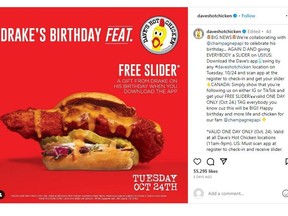 A Dave's Hot Chicken Instagram promotion.