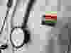 Doctor stethoscope and rainbow flag icon symbol of LGBTQ pride.