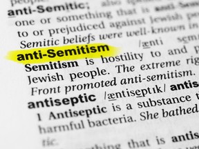 Highlighted English word "anti semitism" and its definition in the dictionary