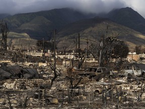 A general view shows the aftermath of a wildfire in Lahaina, Hawaii, Aug. 21, 2023.