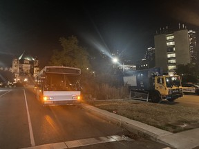 Toronto Police block the roads around Queen's Park on Sunday, Oct. 1, 2024.