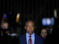 New York City Mayor Eric Adams talks to the press in front of the Basilica of Our Lady of Guadalupe, Wednesday, Oct. 4, 2023, in Mexico City.