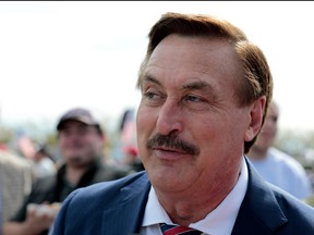 MyPillow CEO Mike Lindell attends a "Save America" rally in Warren, Michigan, on Oct. 1, 2022.