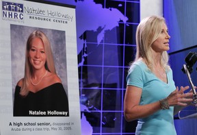 FILE - Beth Holloway, mother of Natalee Holloway, speaks during the opening of the Natalee Holloway Resource Center (NHRC) at the National Museum of Crime & Punishment in Washington, June 8, 2010. Joran van der Sloot, the chief suspect in Natalee Holloway?s 2005 disappearance, is scheduled to appear in court Wednesday morning, Oct. 18, 2023, where he is expected to plead guilty to trying to extort money from her mother and provide new information about what happened to the missing teen. (AP Photo/Pablo Martinez Monsivais, File)