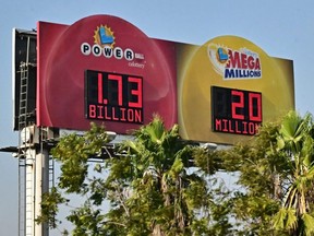 A signboard for one of the largest lottery jackpots in U.S. history, estimated at 1.73 billion, is displayed in Los Angeles, Tuesday, Oct. 10, 2023.