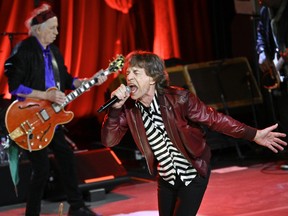 Mick Jagger, right, and Keith Richards of The Rolling Stones perform