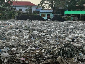 This photo taken on October 11, 2023 shows plastic waste in Yangon's Shwepyithar township.