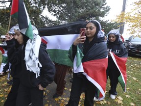 Hundreds of Cedarbrae C.I. students held an hour long pro-Palestinian rally outside their Scarborough high school on Thursday, Oct. 26, 2023.