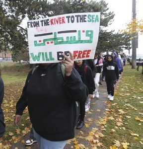 Hundreds of Cedarbrae C.I. students held an hour long pro-Palestinian rally outside their Scarborough high school on Thursday, Oct. 26, 2023.