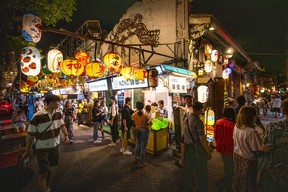Entrance to pedestrian-friendly Shennong Street in Tainan, Taiwan on Friday, May 26, 2023.