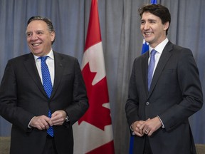 Prime Minister Justin Trudeau meets with Quebec Premier Francois Legault in Sherbrooke, Que. on Thursday, Jan. 17, 2019.