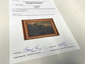 receipt for property transferring ownership of an 18th century painting by Vienna-born artist Johann Franz Nepomuk Lauterer