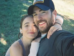 Alba Baptista and Chris Evans are pictured in a photo posted on Instagram.