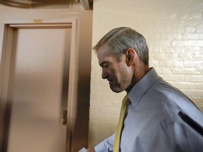 Rep. Jim Jordan, R-Ohio, chairman of the House Judiciary Committee, arrives for the Republican caucus meeting at the Capitol in Washington, Thursday, Oct. 19, 2023.
