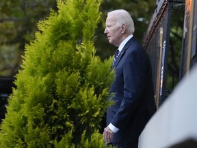 President Joe Biden leaves Holy Trinity Catholic Church in the Georgetown section of Washington after attending Mass, Saturday, Oct. 7, 2023.