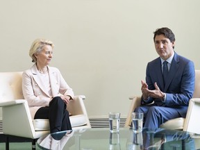Prime Minister Justin Trudeau will welcome the top two leaders of the European Union to Newfoundland next month.&ampnbsp;Prime Minister Justin Trudeau meets President of the European Commission Ursula von der Leyen at the United Nations, Friday, July 21, 2023.