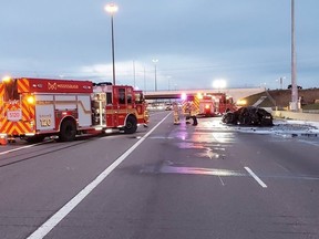The OPP posted this image of a crash Sunday in the Hwy. 410-Courtney Park Dr. area to the force's X account.