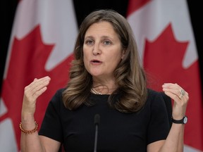 Finance Minister Chrystia Freeland responds to a question.