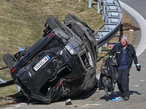 A police officer works at an accident site