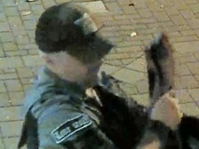This unidentified man is suspected of painting hate symbols on a mosque in Toronto's east end on Friday, Oct. 6, 2023.