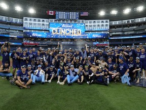 Toronto Blue Jays celebrate on the field
