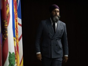New Democratic Party leader Jagmeet Singh makes his way to the podium for a news conference on Parliament Hill
