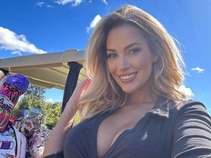 Paige Spiranac leaves navy top 'holding on for dear life' as she puts on  curvy display in favourite golf outfits